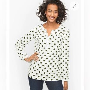 Talbots COTTON POPOVER - POLKA DOT Green and White Sz S.